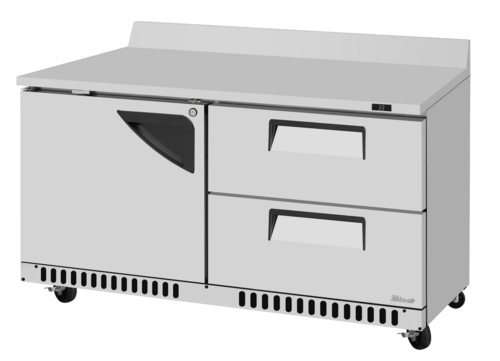 Turbo Air TWR-60SD-D2R(L)-FB-N 14.8 Cu. Ft. Stainless Steel 1 Hinged Door and 2 Drawers Super Deluxe Worktop Refrigerator - 115 Volts