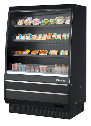 Turbo Air TOM-50MB-SP(-A)-N 12.3 Cu. Ft. Mid-Height 3 Shelves Vertical Open Display Merchandiser - 115 Volts