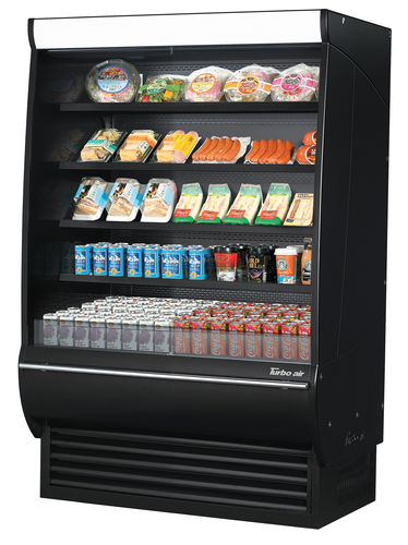 Turbo Air TOM-48DXB-SP(-A)-N 23.2 Cu. Ft. Black Stainless Steel 4 Shelves Extra Deep Vertical Open Display Merchandiser - 115 Volts