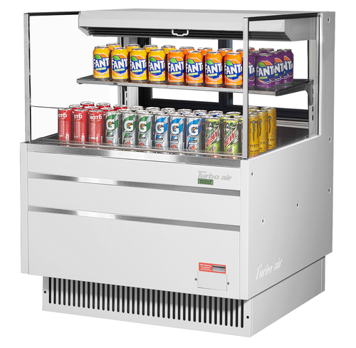 Turbo Air TOM-36L-UFD-W(B)-2S-N 7.5 Cu. Ft. Stainless Steel 1 Shelf Horizontal Open Display Merchandiser - 115 Volts