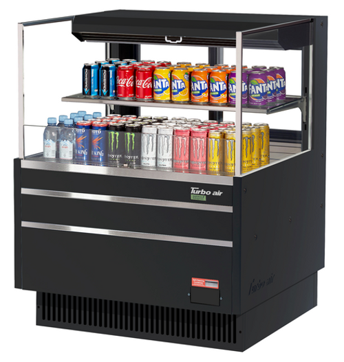 Turbo Air TOM-36L-UFD-W(B)-2S-N 7.5 Cu. Ft. Stainless Steel 1 Shelf Horizontal Open Display Merchandiser - 115 Volts