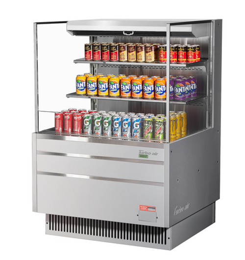 Turbo Air TOM-36L-UF-S-3S-N 11.1 Cu. Ft. Stainless Steel 2 Shelves Low-Profile Horizontal Open Display Merchandiser - 115 Volts