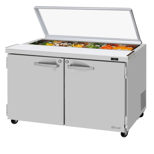 Turbo Air PST-48-N-GL 12 Cu. Ft. Two-Section One Door PRO Series Sandwich or Salad Prep Table with Glass Lid - 115 Volts