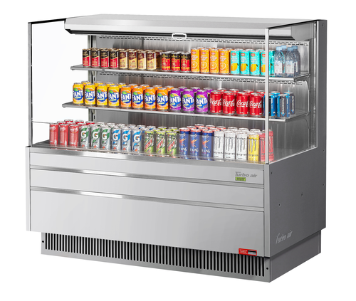 Turbo Air TOM-60L-UF-S-3S-N 19.3 Cu. Ft. Stainless Steel 2 Shelves Horizontal Open Display Merchandiser - 115 Volts