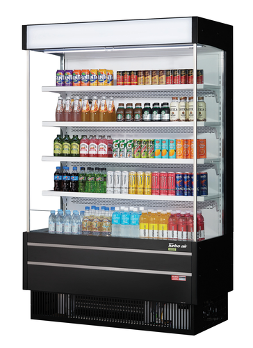 Turbo Air TOM-50SEW(B)-N 21.3 Cu. Ft. Full-Height 4 Shelves Vertical Air Curtain Open Display Merchandiser - 115 Volts