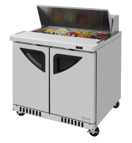 Turbo Air TST-36SD-FB-N 8.8 Cu. Ft. Two-Section Two Door Super Deluxe Sandwich or Salad Unit - 115 Volts