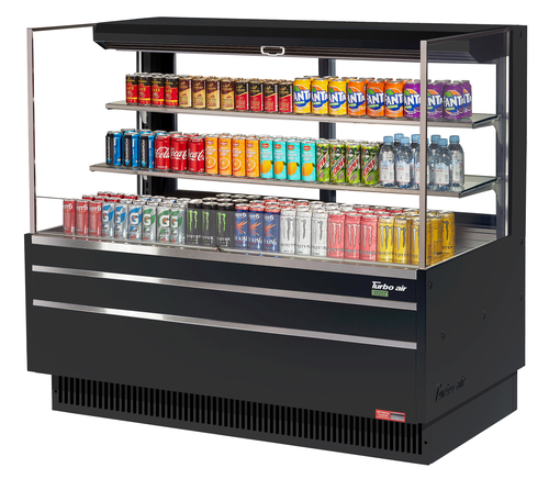 Turbo Air TOM-60L-UFD-W(B)-3S-N 19.3 Cu. Ft. Stainless Steel 2 Shelves Horizontal Open Display Merchandiser - 115 Volts