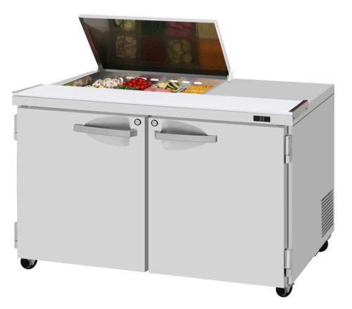 Turbo Air PST-48-08S-N-FL 15 Cu. Ft. Two-Section Two Door PRO Series Sandwich or Salad Prep Work Station with Flat Lid - 115 Volts