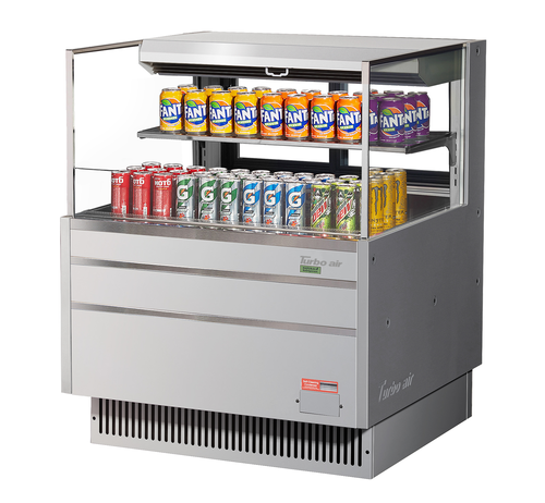 Turbo Air TOM-36L-UFD-S-2S-N 7.5 Cu. Ft. Stainless Steel 1 Shelf Low-Profile Horizontal Open Display Merchandiser - 115 Volts