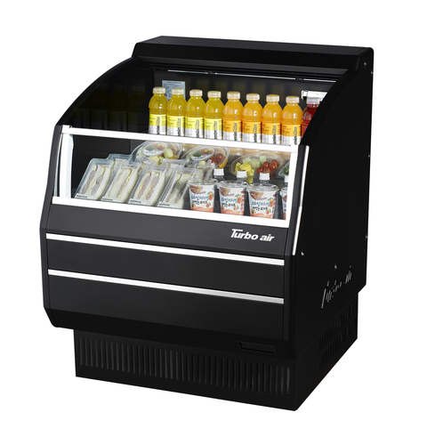 Turbo Air TOM-30SB-SP(-A)-N 4.7 Cu. Ft. Black Stainless Steel 3 Shelves Slim Profile - Solid Side Panel Open Display Merchandiser - 115 Volts