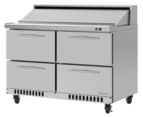 Turbo Air PST-48-D4-FB-N 11.1 Cu. Ft. Two-Section Four Drawer PRO Series Sandwich or Salad Prep Table - 115 Volts