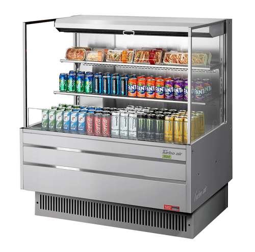 Turbo Air TOM-48L-UF-S-3S-N 15.2 Cu. Ft. Stainless Steel 2 Shelves Low-Profile Horizontal Open Display Merchandiser - 115 Volts