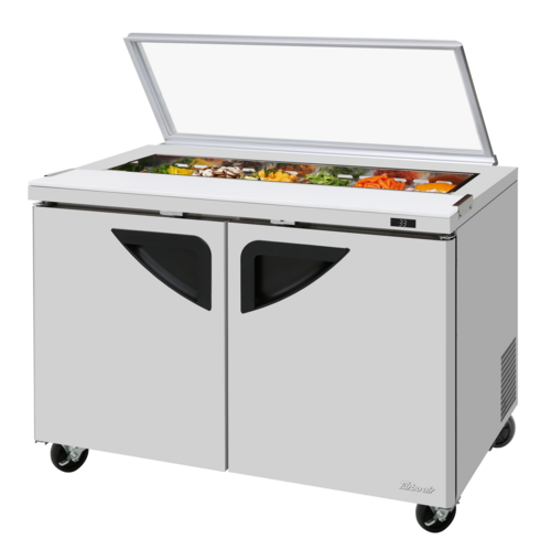 Turbo Air TST-48SD-N-GL 12 Cu. Ft. Two-Section Two Door Super Deluxe Sandwich or Salad Unit with Glass Lid - 115 Volts