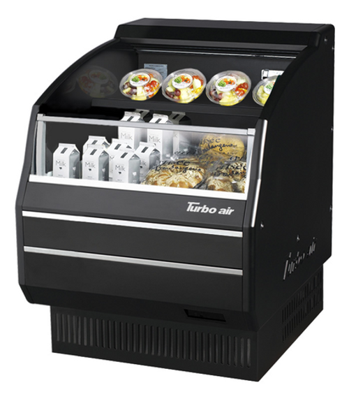 Turbo Air TOM-30LB-SP(-A)-N 5.1 Cu. Ft. Black Stainless Steel 1 Shelf Horizontal Open Display Merchandiser - 115 Volts
