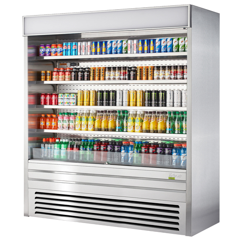 Turbo Air TOM-72ES-N 30.7 Cu. Ft. Stainless Steel 8 Shelves Vertical Air Curtain Open Display Merchandiser - 220 Volts
