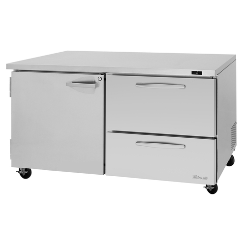 Turbo Air PUF-60-D2R(L)-N 17 Cu. Ft. Stainless Steel 1 Solid Door and 2 Drawers PRO Series Undercounter Freezer - 115 Volts