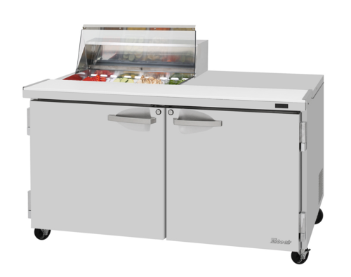 Turbo Air PST-60-08S-N-CL 16 Cu. Ft. Two-Section Two Door PRO Series Sandwich or Salad Prep Work Station Clear Lid - 115 Volts