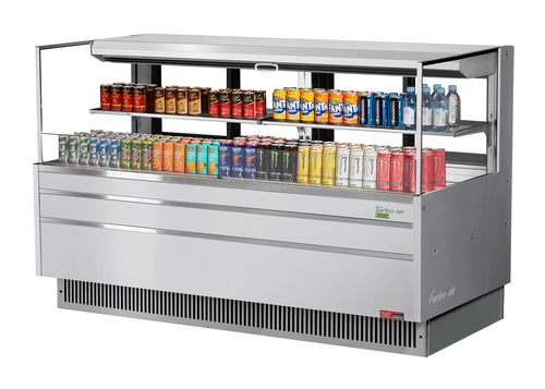 Turbo Air TOM-72L-UFD-S-2S-N 15.8 Cu. Ft. Stainless Steel 2 Shelves Low-Profile Horizontal Open Display Merchandiser - 115 Volts