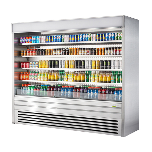 Turbo Air TOM-96ES-N 45.2 Cu. Ft. Stainless Steel 8 Shelves Vertical Air Curtain Open Display Merchandiser - 220 Volts