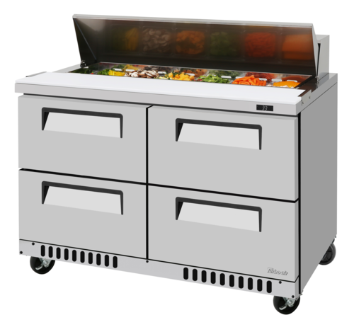 Turbo Air TST-48SD-D4-FB-N 11.1 Cu. Ft. Two-Section Four Drawer Super Deluxe Sandwich or Salad Unit - 115 Volts