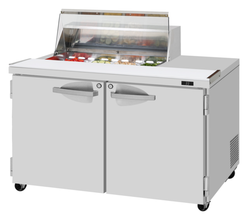 Turbo Air PST-48-08S-N-CL 15 Cu. Ft. Two-Section Two Door PRO Series Sandwich or Salad Prep Work Station Clear Lid - 115 Volts