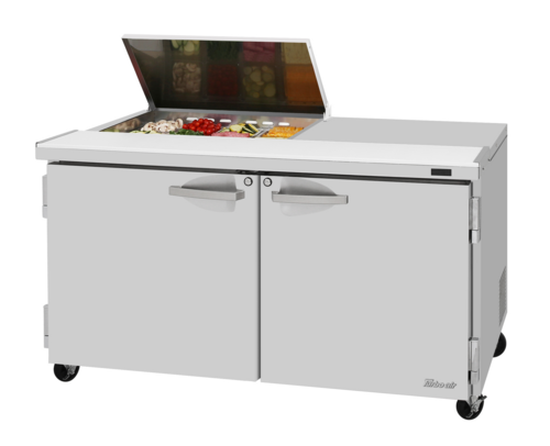 Turbo Air PST-60-08S-N-FL 16 Cu. Ft. Two-Section Two Door PRO Series Sandwich or Salad Prep Work Station with Flat Lid - 115 Volts