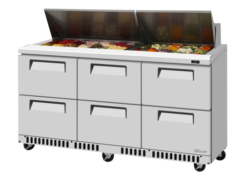 Turbo Air TST-72SD-D6-FB-N 17.6 Cu. Ft. Three-Section and Six Drawer Super Deluxe Sandwich or Salad Unit - 115 Volts