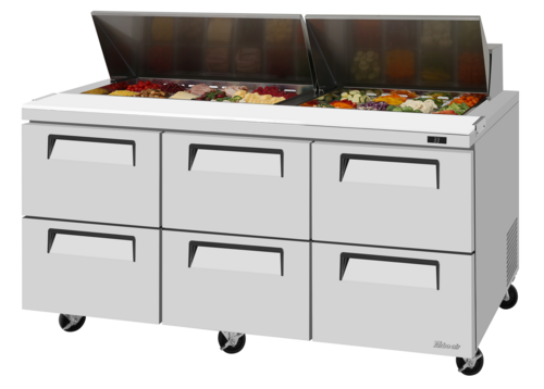 Turbo Air TST-72SD-D6-N 23 Cu. Ft. Three-Section and Six Drawer Super Deluxe Sandwich or Salad Unit - 115 Volts
