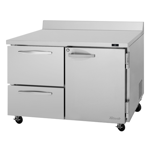 Turbo Air PWR-48-D2R(L)-N 12.2 Cu. Ft. Stainless Steel 1 Hinged Door with 2 Drawers PRO Series Worktop Refrigerator - 115 Volts