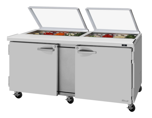 Turbo Air PST-72-N-GL 19 Cu. Ft. Two-Section Two Door PRO Series Sandwich or Salad Prep Table with Glass Lid - 115 Volts