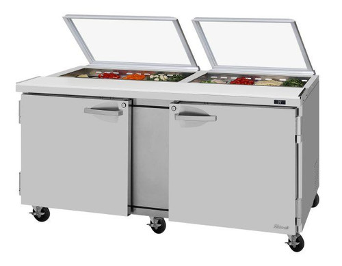 Turbo Air PST-72-N-GL 19 Cu. Ft. Two-Section Two Door PRO Series Sandwich or Salad Prep Table with Glass Lid - 115 Volts
