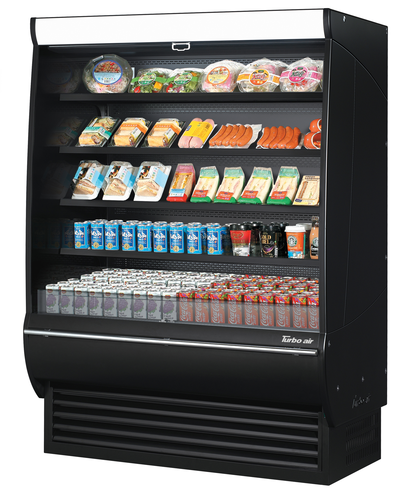 Turbo Air TOM-60DXB-SP(-A)-N 29.4 Cu. Ft. Black Stainless Steel 4 Shelves Extra Deep Vertical Open Display Merchandiser - 115 Volts