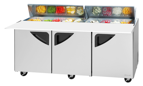 Turbo Air TST-72SD-18-N 23 Cu. Ft. Three-Section Three Door Super Deluxe Sandwich or Salad Unit - 115 Volts
