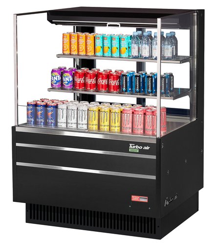Turbo Air TOM-36L-UFD-W(B)-3S-N 11.1 Cu. Ft. Low-Profile 2 Shelves Horizontal Open Display Merchandiser - 115 Volts