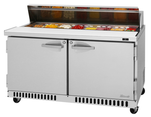 Turbo Air PST-60-FB-N 14.8 Cu. Ft. Two-Section Two Door PRO Series Sandwich or Salad Prep Table - 115 Volts