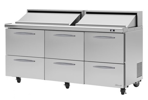 Turbo Air PST-72-D6-N 23 Cu. Ft. Three-Section Six Drawer PRO Series Sandwich or Salad Unit - 115 Volts