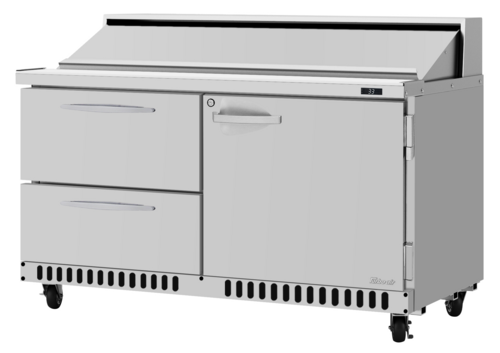 Turbo Air PST-60-D2R(L)-FB-N 14.8 Cu. Ft. Two-Section One Door and Two Drawer PRO Series Sandwich or Salad Prep Table - 115 Volts