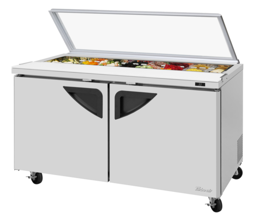 Turbo Air TST-60SD-N-GL 16 Cu. Ft. Two-Section Two Door Super Deluxe Sandwich or Salad Unit with Glass Lid - 115 Volts