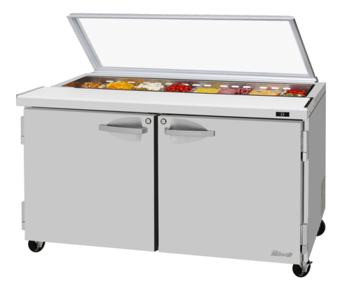 Turbo Air PST-60-N-GL 16 Cu. Ft. Two-Section Two Door PRO Series Sandwich or Salad Prep Table with Glass Lid - 115 Volts