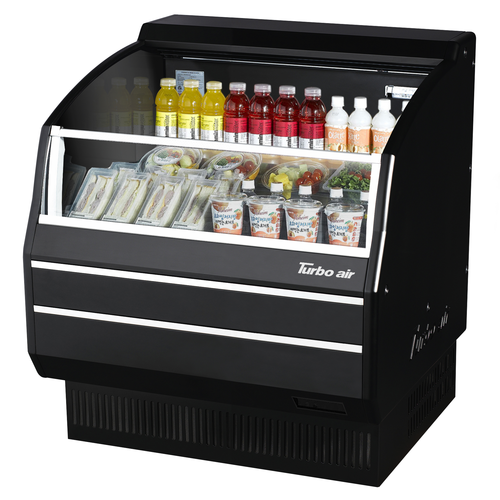 Turbo Air TOM-40SB-SP(-A)-N 6.7 Cu. Ft. Black Stainless Steel 3 Shelves Slim Profile - Solid Side Panel Open Display Merchandiser - 115 Volts