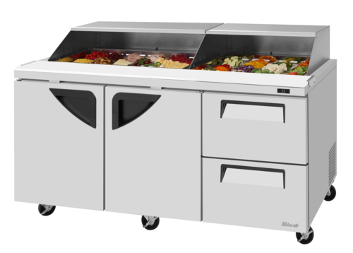 Turbo Air TST-72SD-LRD2-N-SL 23 Cu. Ft. Three-Section Two Door and Two Drawer Super Deluxe Sandwich or Salad Unit - 115 Volts