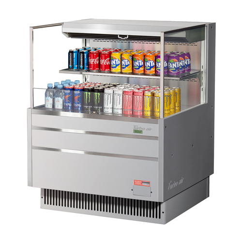 Turbo Air TOM-36L-UF-S-2S-N 7.5 Cu. Ft. Stainless Steel 1 Shelf Horizontal Open Display Merchandiser - 115 Volts