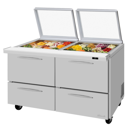 Turbo Air PST-60-24-D4-N-GL 19 Cu. Ft. Two-Section Stainless Steel PRO Series Mega Top Sandwich or Salad Prep Table with Glass Lid - 115 Volts