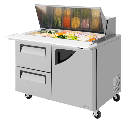 Turbo Air TST-48SD-18-D2R-N 15 Cu. Ft. Two-Section Stainless Steel Super Deluxe Sandwich or Salad Mega Top Unit - 115 Volts