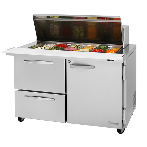 Turbo Air PST-48-18-D2R(L)-N 15 Cu. Ft. Two-Section Stainless Steel PRO Series Mega Top Sandwich or Salad Prep Table - 115 Volts