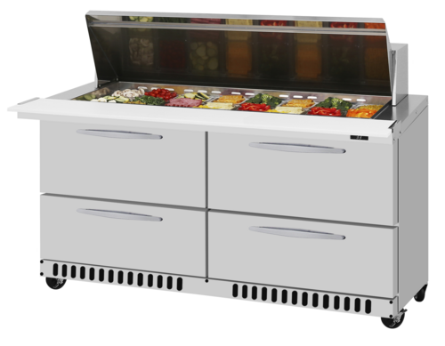 Turbo Air PST-60-24-D4-FB-N 14.8 Cu. Ft. Two-Section Stainless Steel PRO Series Mega Top Sandwich or Salad Prep Table - 115 Volts