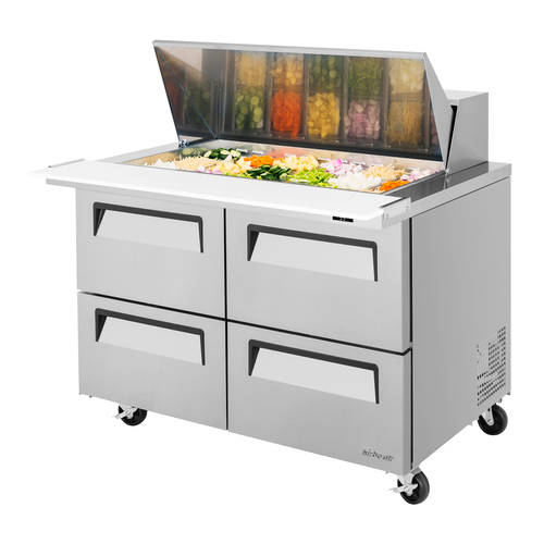 Turbo Air TST-48SD-18-D4-N 15 Cu. Ft. Two-Section Stainless Steel Super Deluxe Sandwich or Salad Mega Top Unit - 115 Volts