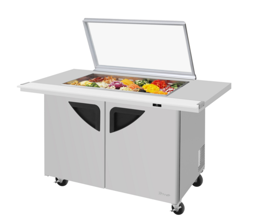 Turbo Air TST-48SD-18-E-N-GL 15 Cu. Ft. Two-Section Stainless Steel Super Deluxe Sandwich or Salad Mega Top Unit with Glass Lid - 115 Volts
