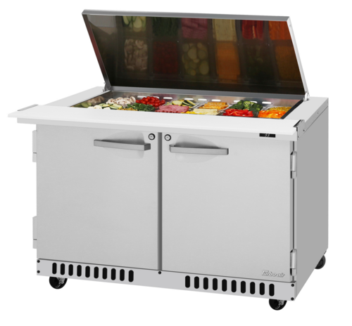 Turbo Air PST-48-18-FB-N-FL 11.1 Cu. Ft. Two-Section Stainless Steel PRO Series Mega Top Sandwich or Salad Prep Table with Flat Lid - 115 Volts