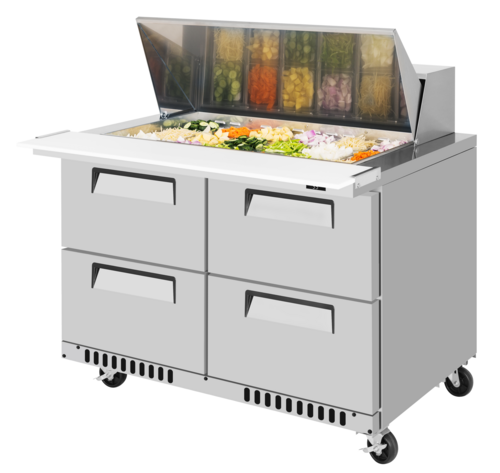 Turbo Air TST-48SD-18-D4-FB-N 11.1 Cu. Ft. Two-Section Stainless Steel Super Deluxe Sandwich or Salad Mega Top Unit - 115 Volts